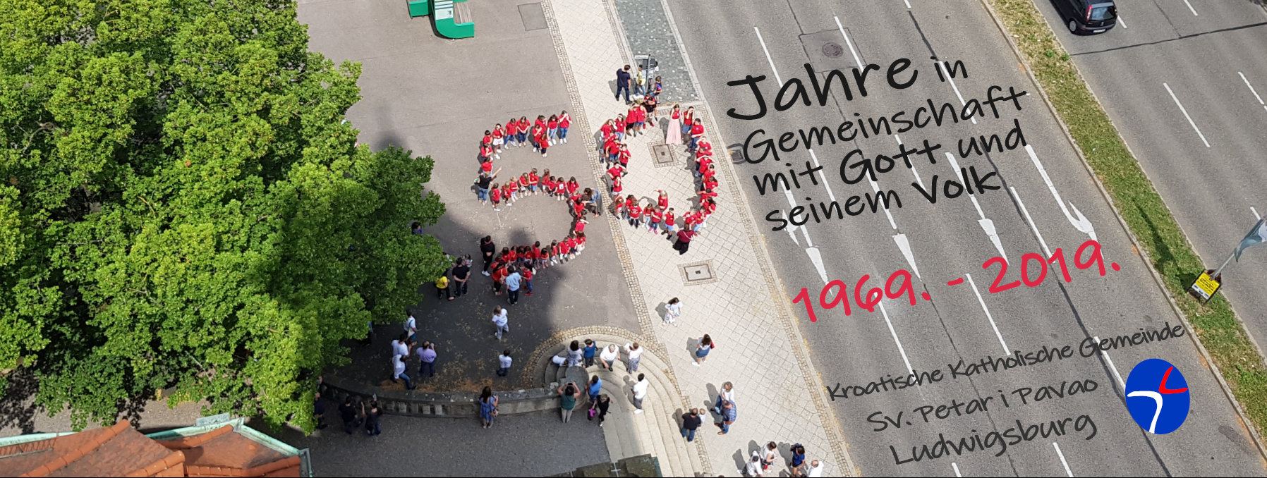 banner for the occasion of celebrating the 50. anniversary of the croatian catholic community in Ludwigsburg